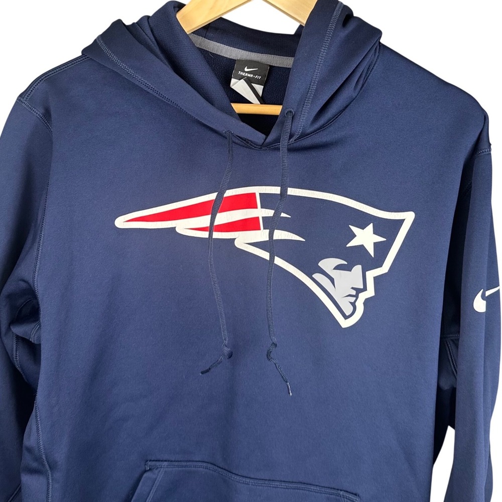 Nike Therma-FIT New England Patriots Mens Navy Blue Hoodie Large NFL Sweatshirt